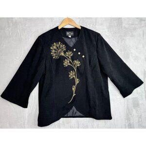 Bob Mackie Wearable Art Jacket XL Black Metallic Embroidered Side Button